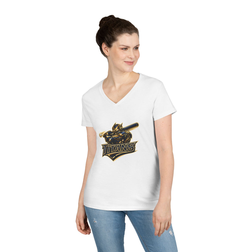 Titans Prime Ladies' V-Neck Tee-Blue "Titans Mom" Fan Shirt