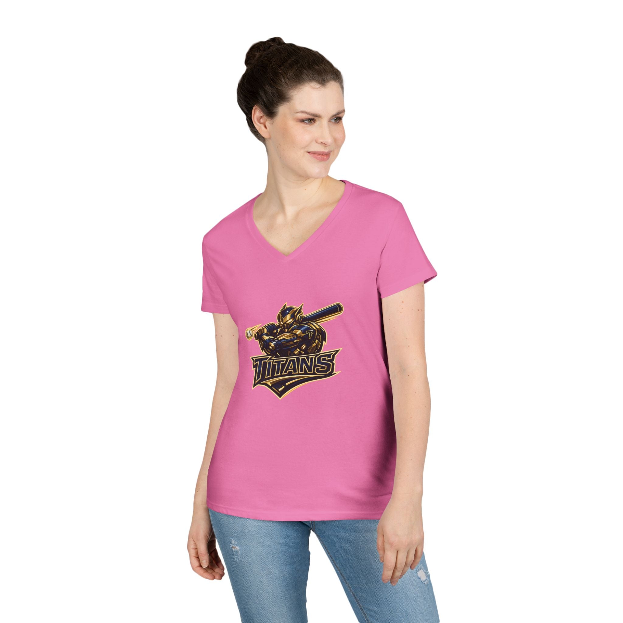 Titans Prime Ladies' V-Neck Tee-Blue "Titans Mom" Fan Shirt