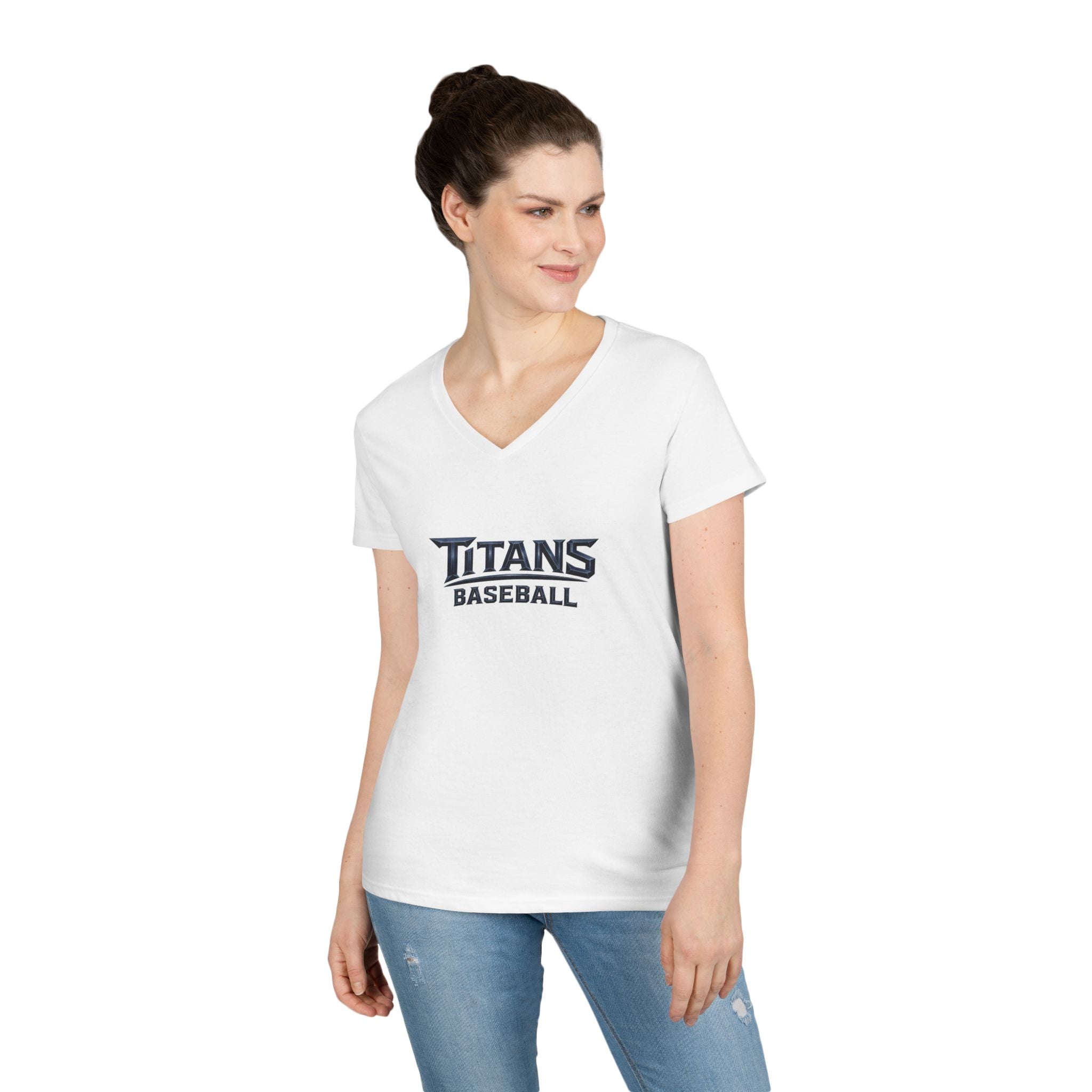 Titans Signature Ladies' V-Neck Tee-Blue "Titans Mom" Fan Shirt