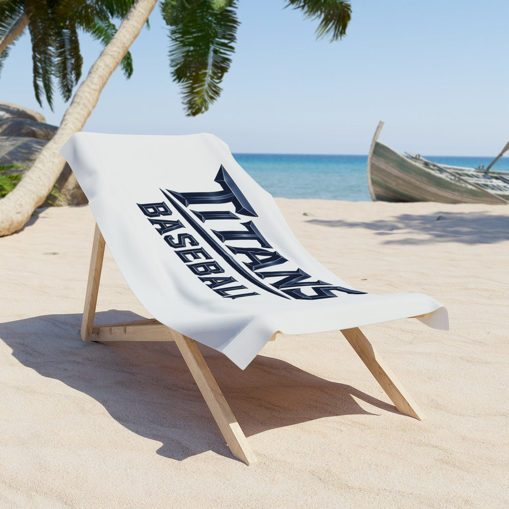 Titans Signature White Beach Towel-Navy Logo