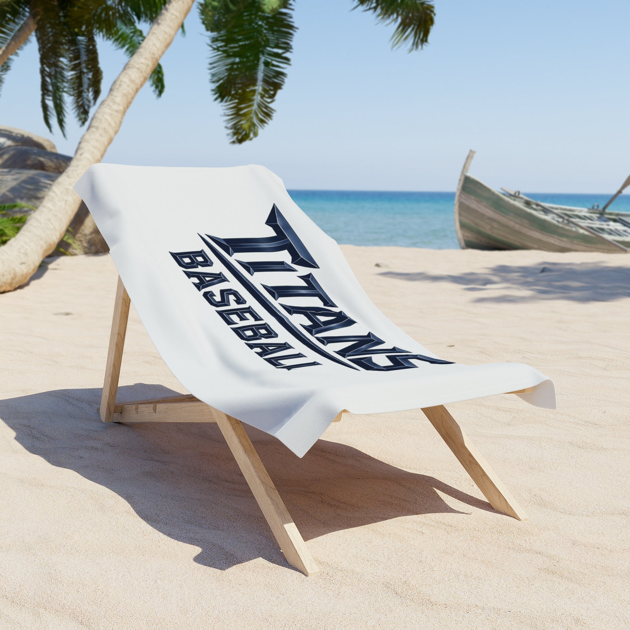 Titans Signature White Beach Towel-Navy Logo