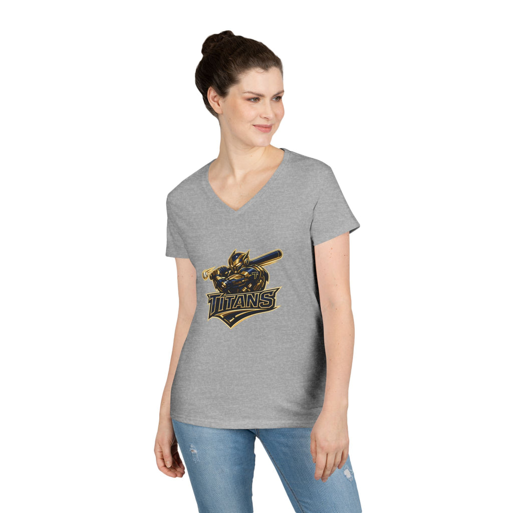 Titans Prime Ladies' V-Neck Tee-Blue "Titans Mom" Fan Shirt