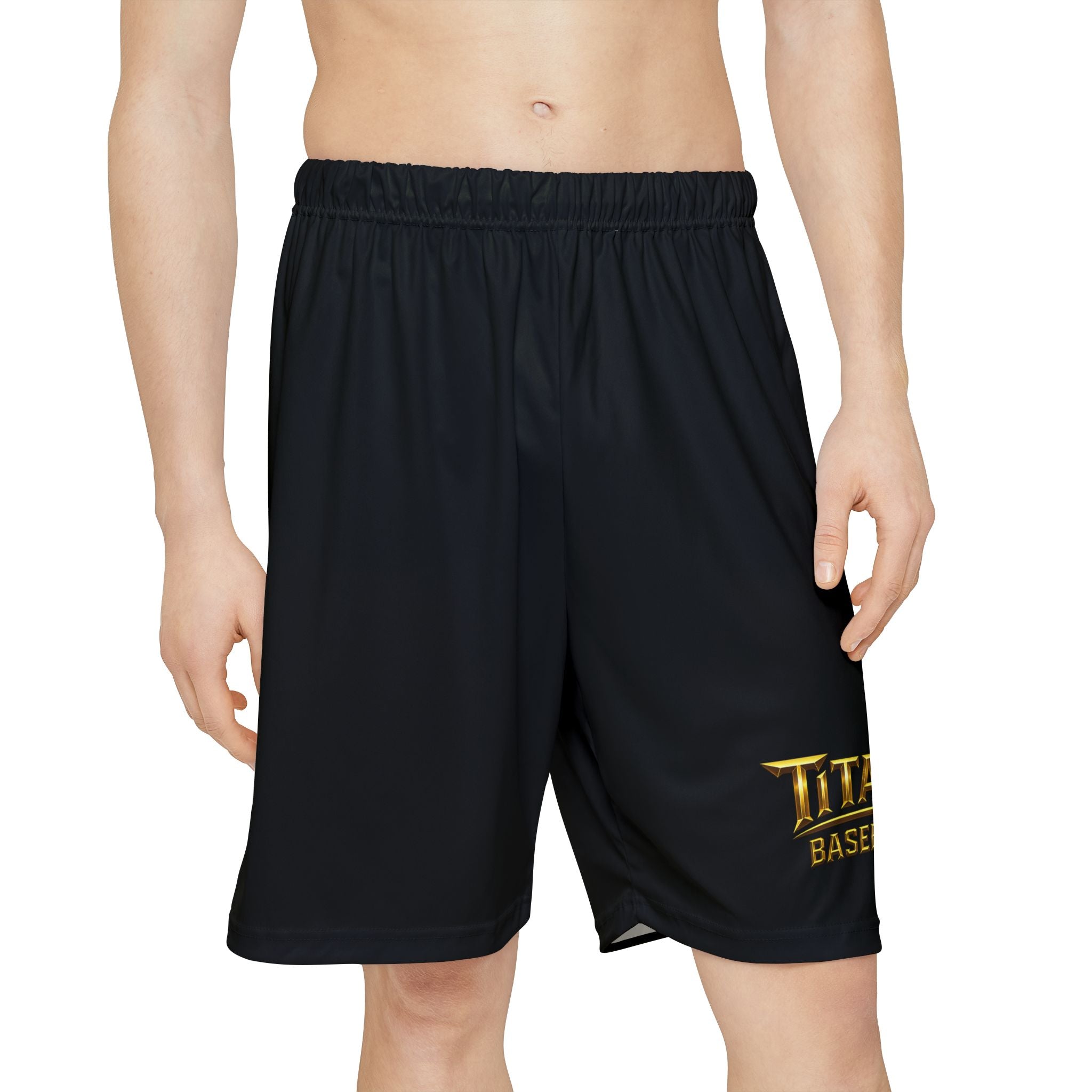 Titans Signature Black Men's Athletic Shorts-Gold Logo