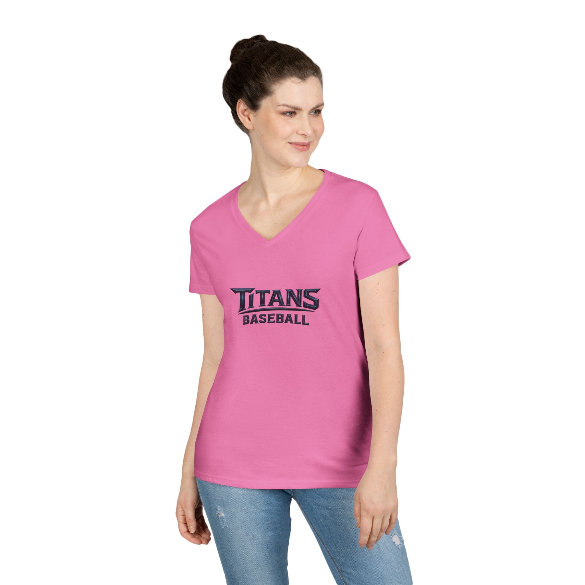 Titans Signature Ladies' V-Neck Tee-Blue "Titans Mom" Fan Shirt
