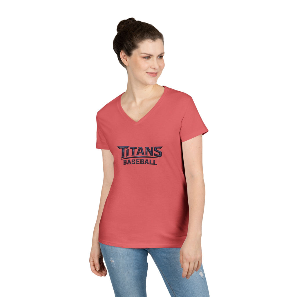 Titans Signature Ladies' V-Neck Tee-Blue "Titans Mom" Fan Shirt