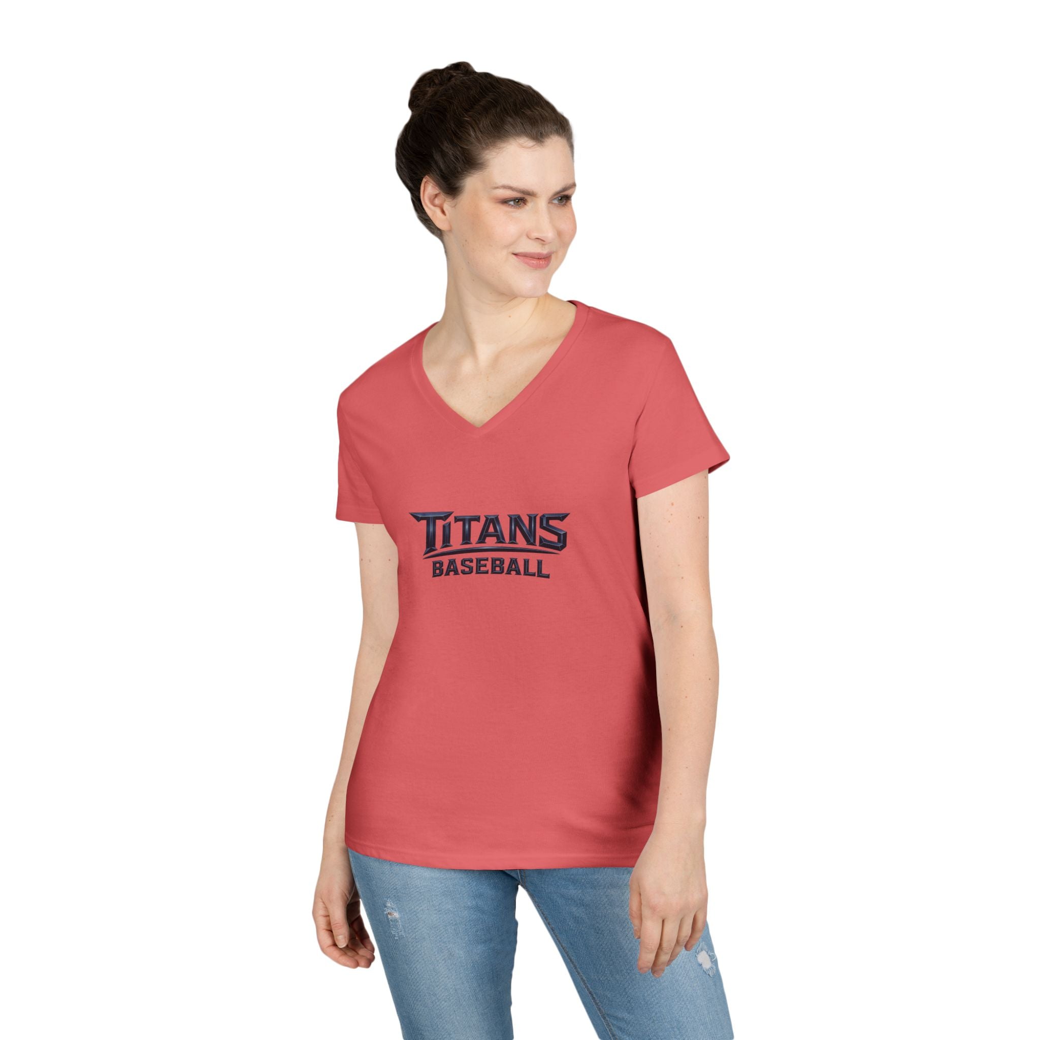 Titans Signature Ladies' V-Neck Tee-Blue "Titans Mom" Fan Shirt