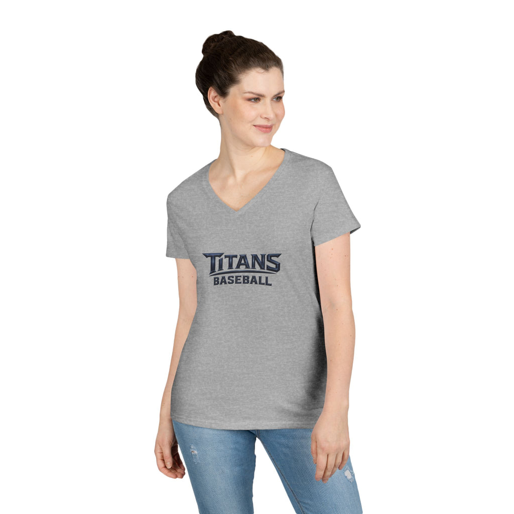 Titans Signature Ladies' V-Neck Tee-Blue "Titans Mom" Fan Shirt