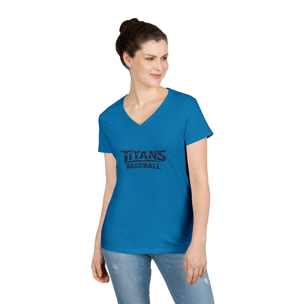 Titans Signature Ladies' V-Neck Tee-Blue "Titans Mom" Fan Shirt