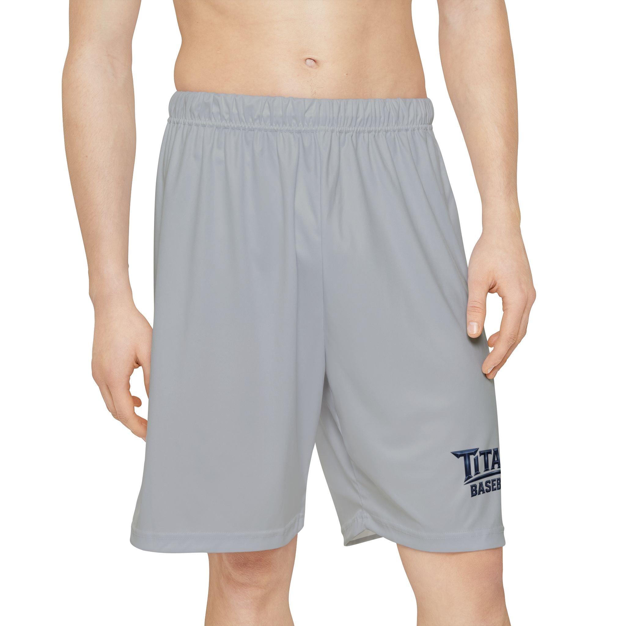 Titans Signature Gray Men's Athletic Shorts-Blue Logo