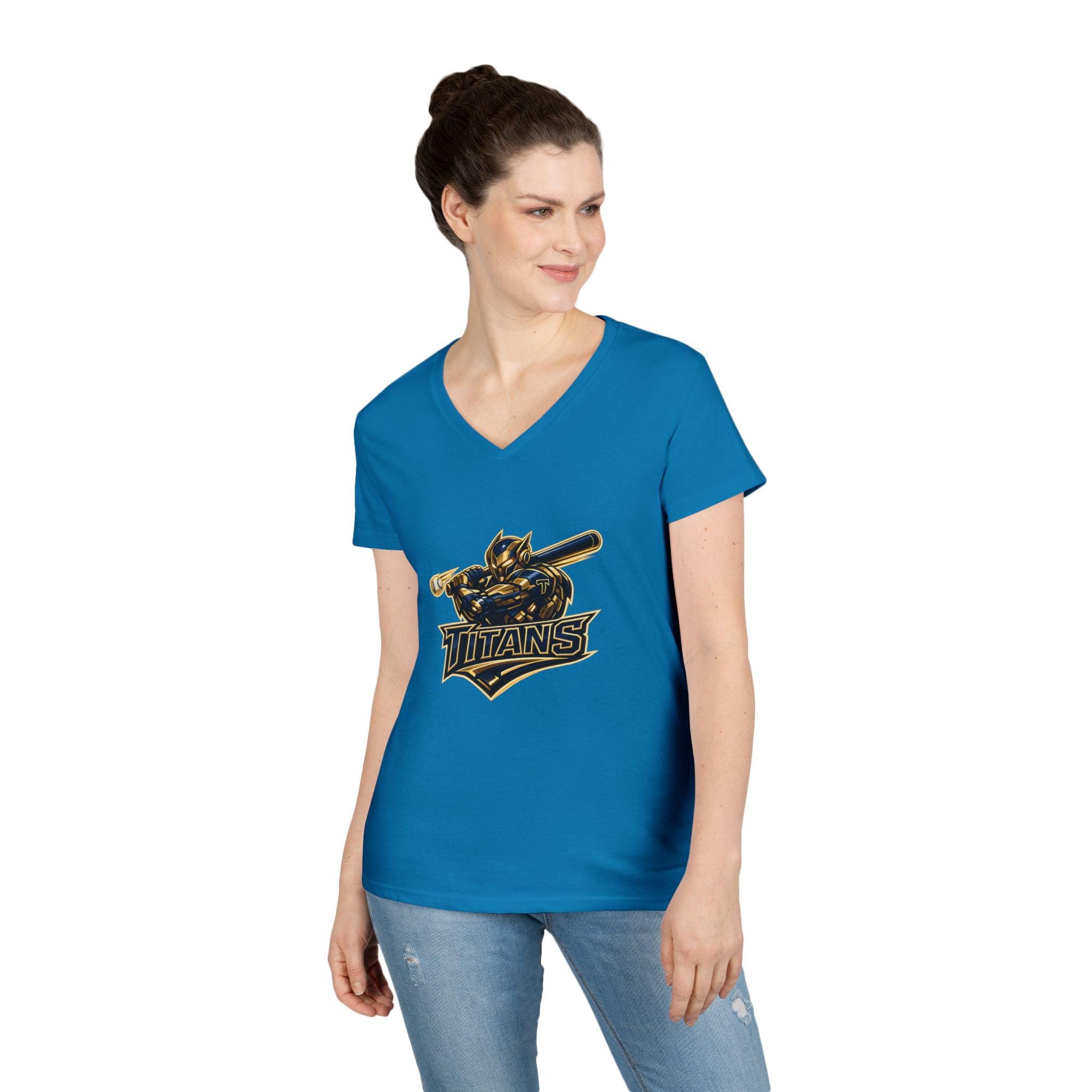 Titans Prime Ladies' V-Neck Tee-Blue "Titans Mom" Fan Shirt